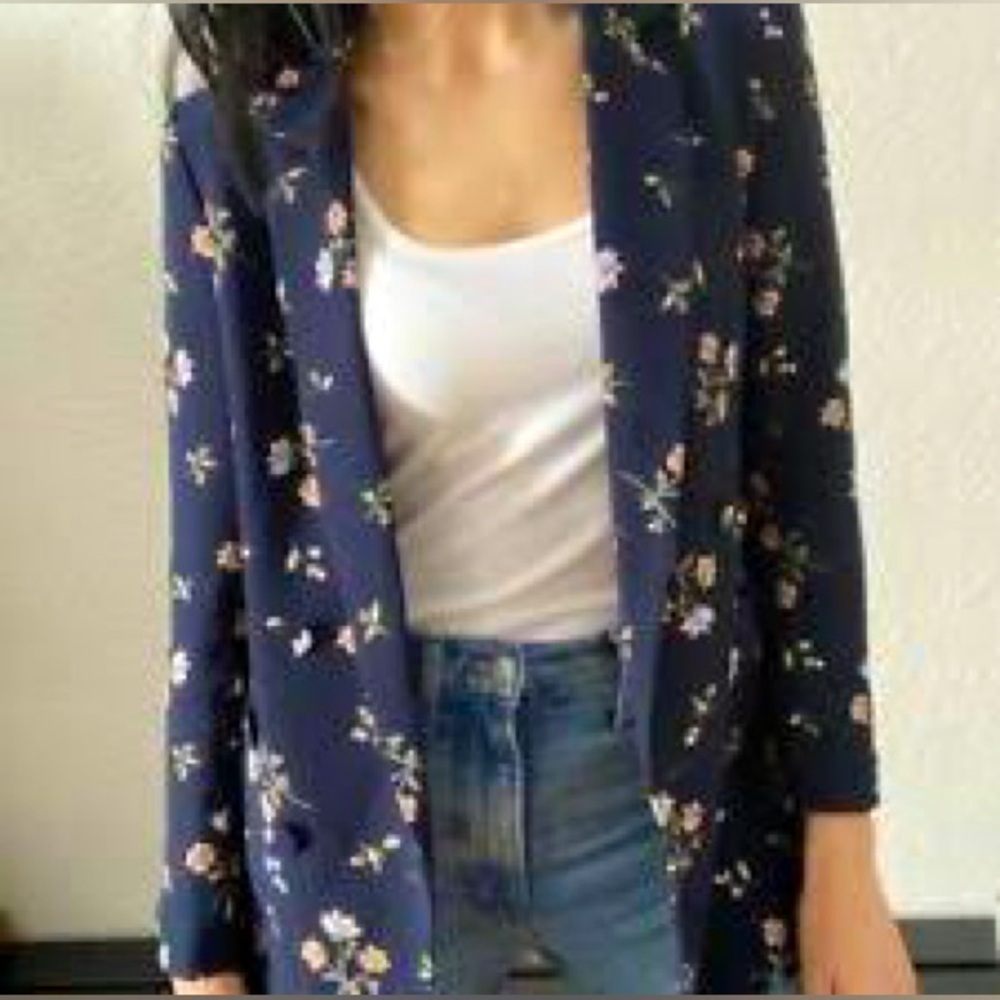 H&M Floral‎ Blazer - Navy Blue with Flowers - Size 4